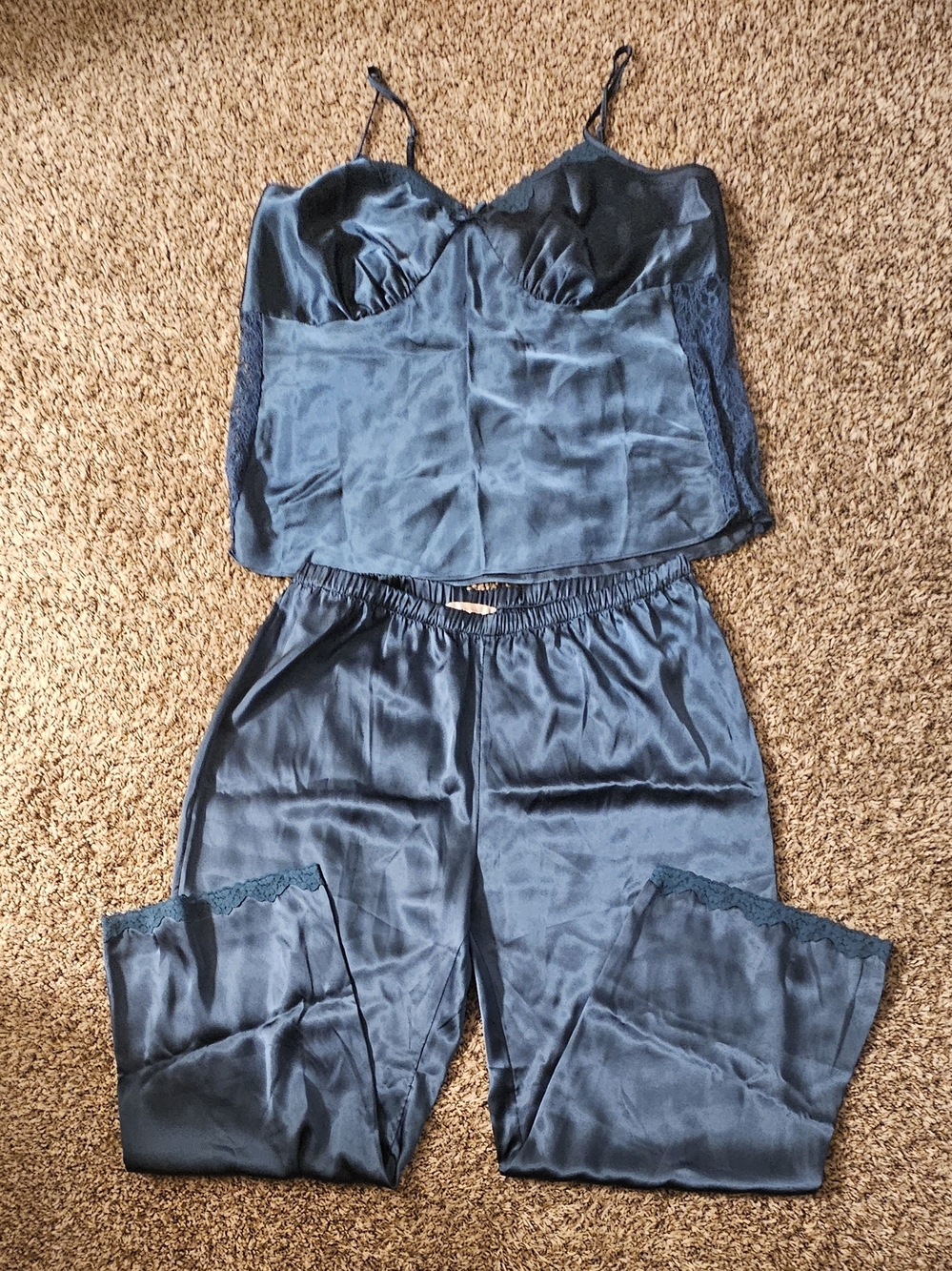 Cacique Silky Dark Teal Blue Satin Pajama Set - Size 18/20
